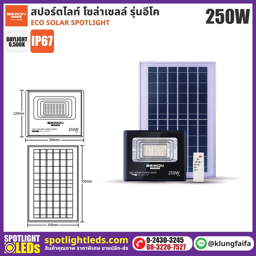 BEWON : สปอร์ตไลท์ โซล่าเซลล์ ECO 250W