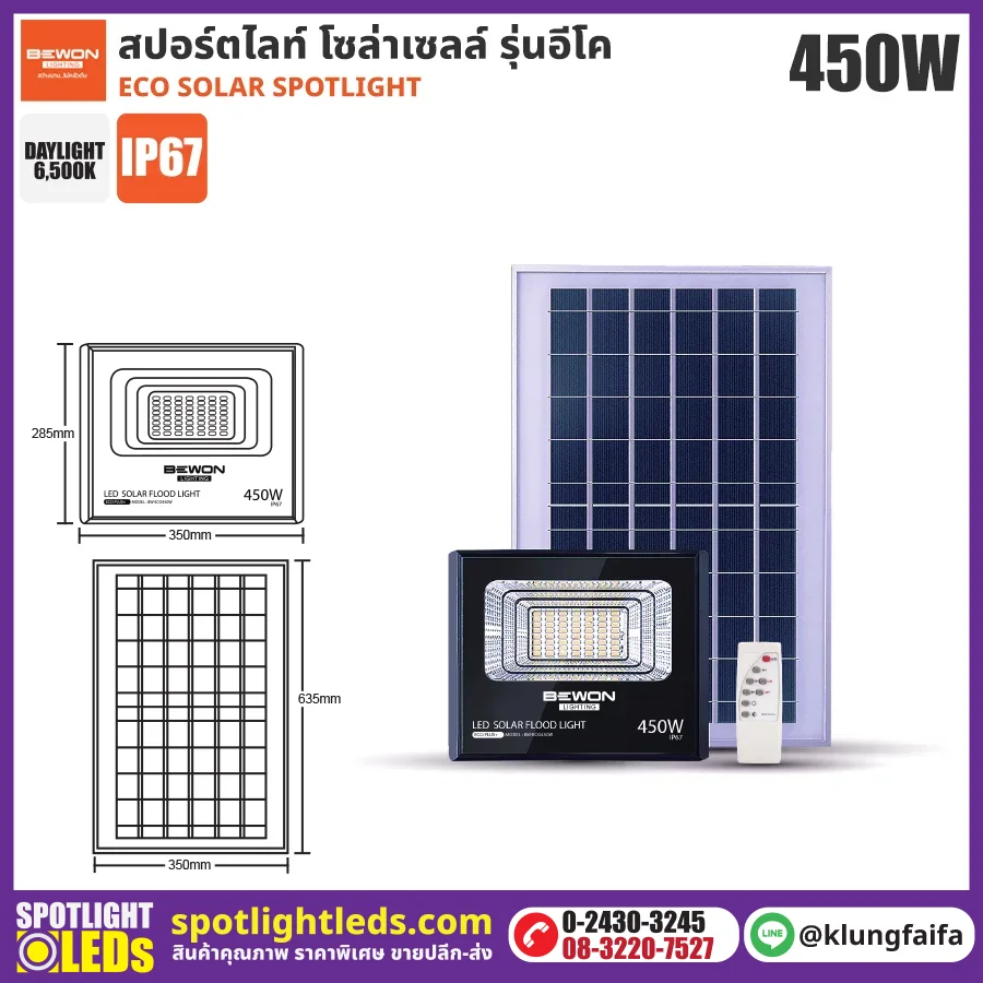BEWON : สปอร์ตไลท์ โซล่าเซลล์ ECO 450W